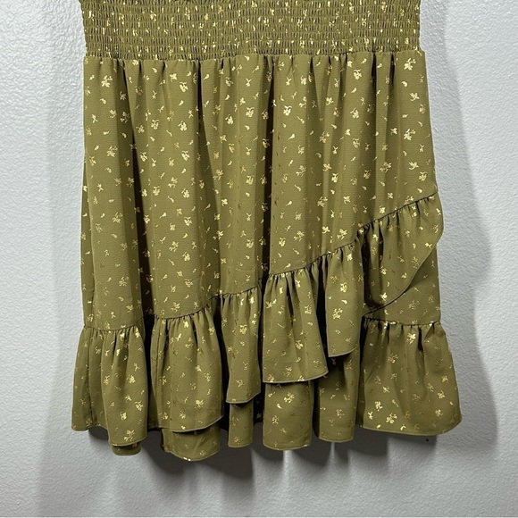 NEW Michael Kors Faux Wrap Dress Women's 1X Green Metallic Smocked Waist Ruffled - Picture 9 of 9